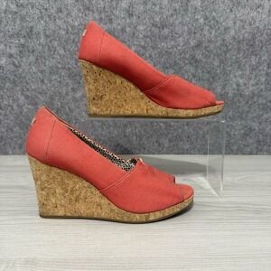 TOMS Red Peep Toe Wedge Heels‎ Cork Platform Women's Size 8.5